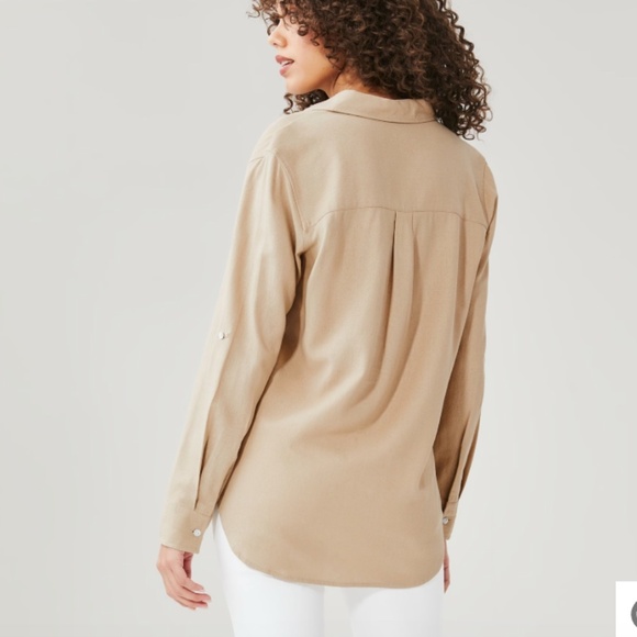 ELLEN TRACEY Beige Linen Blend Blouse / Top - Roll Sleeves, Placket Front - XXL - Picture 2 of 16